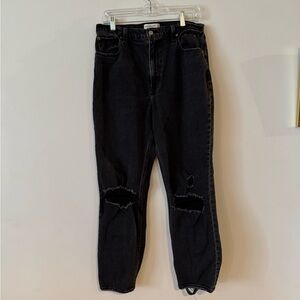 Ultra High Rise Black Straight Leg Distressed Jeans
